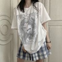 Japanese summer cartoon dark casual gothic tees hip-hop letter print Ulzzang short-sleeved casual Vintage tops Harajuku T-shirt