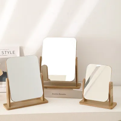 360 Degree Swivel Mirror Bamboo Makeup Mirror Desk Mirror With Swivel Feature Tabletop Makeup Mirror Travel-friendly Makeup Mirror Make Up Mirror For Dressing Table Office Desk Mirror Bathroom Makeup Mirror Bedroom Vanity Mirror 360 Degree Swivel