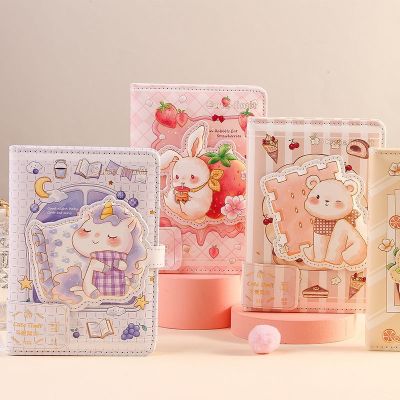 Cute Cartoon Notebook 96 Sheets Color Pages Illustration Animals Magnetic Button Girl Diary Student Planner Agenda Notepad