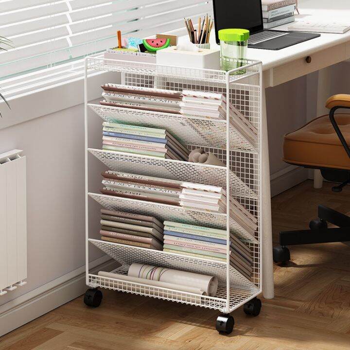 HOME Desk side bookshelf desk shelf movable belt wheel classroom gap