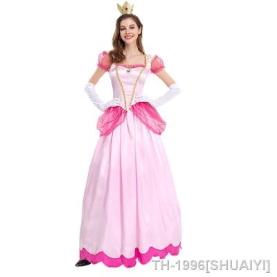 SHUAIYI Fato de Princesa pêssego feminino vestido fada com coroa e luvas วันฮาโลวีน fantasia rosa