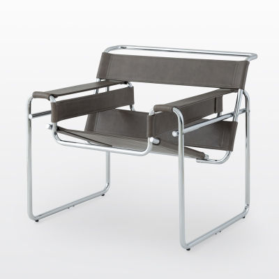 modernform เก้าอี้พักผ่อน รุ่น WASSILY ขาโครเมี่ยม หุ้มหนังสีเทาอมเขียวC815