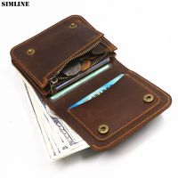 ZZOOI SIMLINE 2021 Genuine Leather Wallet For Men Male Vintage Crazy Horse Cowhide Short Bifold Mens Purse With Coin Pocket Money Bag