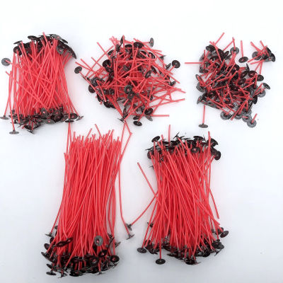 100Pcs eless Red Candle Wicks Pre-Waxed Ghee Cotton Core Wicks พร้อมแท็บโลหะ Sustainer DIY เทียนทำมือเครื่องมือ