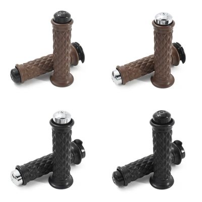 22mm Universal Grid Vintage Motorcycle Cafe Racer Refit Motorbike Rubber Handle Bar Grips With Blance Block