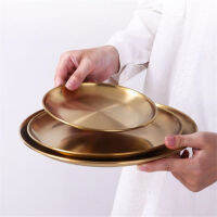 Feng Qi1Pcs Stainless Steel Gold Color Plate Fruit Dish Cake Dessert Plates