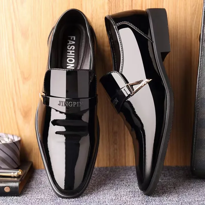 ♔Men's black leather school office security shoes CZ019-1 | Lazada PH