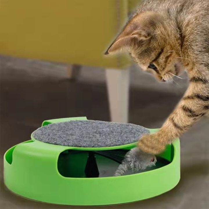 bhq-pet-พร้อมส่ง-ของเล่นสัตว์เลี้ยง-หมุนได้-360-ของเล่นจานเสียงแมว-catch-the-mouse-motion-cat-toy-เกมส์แมวจับหนู