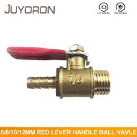 Shutoff Ball Valve 6/8/10/12mm Hose Barb Inline with Red Lever Handle Brass Water Oil Air Gas Fuel Line Shut off Pipe Fittings