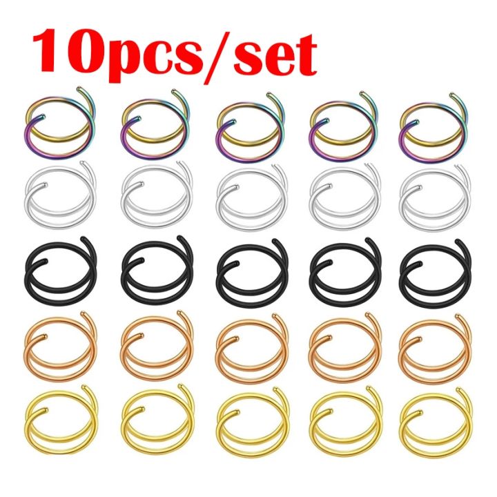 10-5-1pcs-stainless-steel-double-nose-hoop-ring-silver-color-spiral-nose-hoop-set-for-women-men-nostril-piercing-jewelry