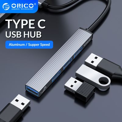 ORICO ฮับ Type C 4พอร์ต USB 3.0 2.0ฮับอลูมิเนียมเครื่องอ่านการ์ดตัวแยกสัญญาณแบบพกพาแบบบางเฉียบอะแดปเตอร์สำหรับคอมพิวเตอร์อุปกรณ์เสริมสำหรับ PC Feona