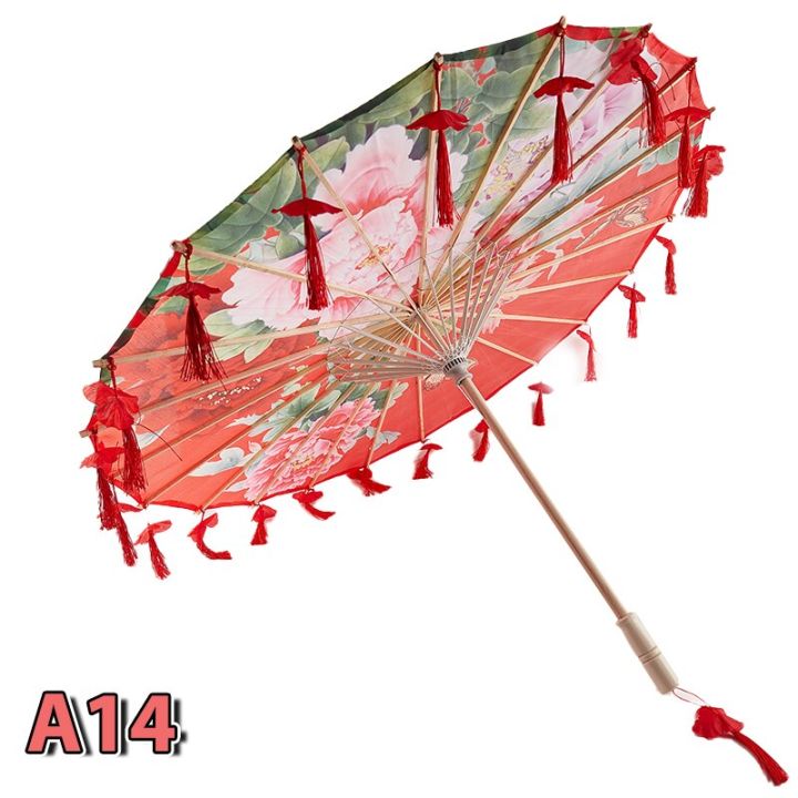 ดอกเชอร์รี่ญี่ปุ่นบานมีพู่ร่มกันแดดกันฝนทานลมร่มกระดาษซับน้ำมันสไตล์จีนร่มผู้หญิง82ซม