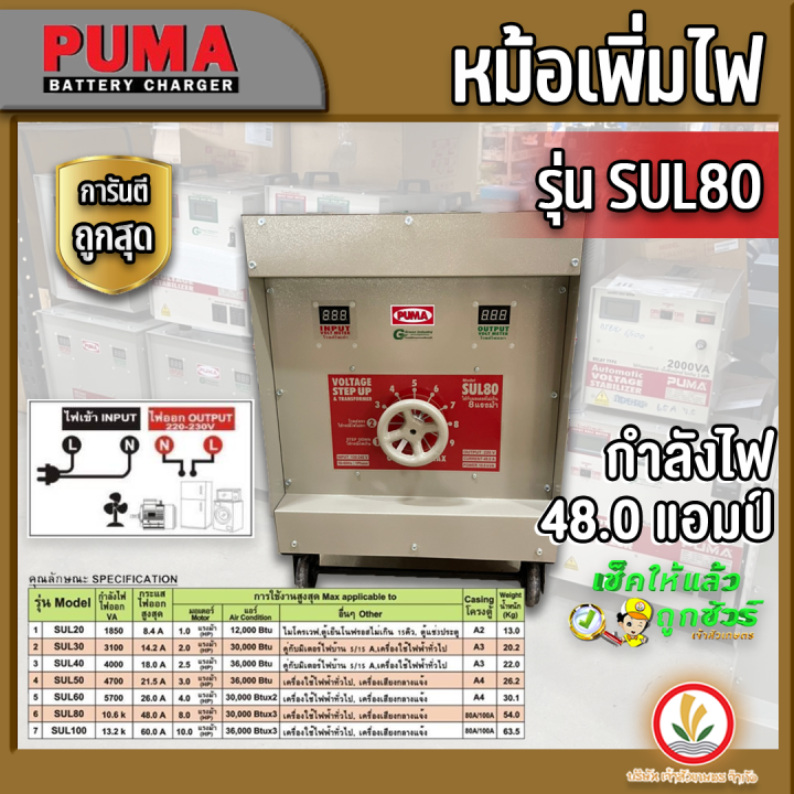 หม้อเพิ่มไฟ-เครื่องรักษาแรงดันไฟฟ้า-ยี่ห้อ-puma-รุ่น-sul80-48-0a-sul100-60-0a-220v