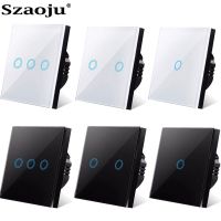 Szaoju EU Touch Switch LED Crystal Glass Panel Wall Lamp Light Switch 1/2/3 Gang AC100-240V LED Sensor Switches Interruttore Power Points  Switches Sa