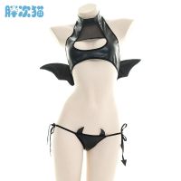 Japanese Womens Devil Cosplay Costumes Sexy Hollow Out Tank With Wings Punk Lolita Anime Bikini Set Wholesale