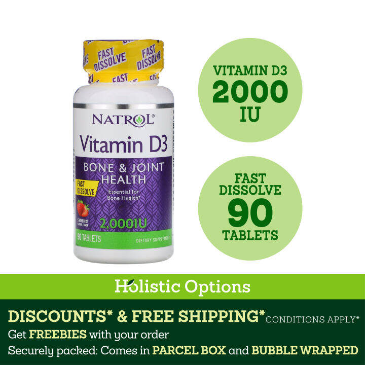 Natrol, Vitamin D3, Fast Dissolve, Strawberry, 2,000 IU or 5000 IU, 90 Chewable Tablets Lazada PH
