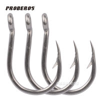 PROBEROS ตะขอตกปลาทะเล10ชิ้น,อุปกรณ์ตกปลาตะขอจิ๊กเดี่ยว1/0 #-13/0 # สแตนเลส