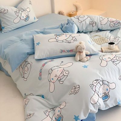 Hello Kitty Sweet Cinnamoroll Anime Kawaii Sanrio Quilt Cover Cotton Cute Kuromi Blanket Bed Sheet 3 4-Piece Set Girls Toys