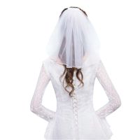 Tulle Wedding Dress Veils White Ribbon Edge Rhinestones Fake Pearls Short Bridal Hair Veil Comb Bride Fairy Marriage Accessories Hair Accessories