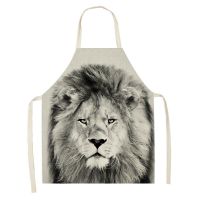 Lion Horse Animal Print Women Kitchen Apron Kids Linen Bib Home Cleaning Apron Home Waterproof Chef Baking Cooking Accessories Aprons