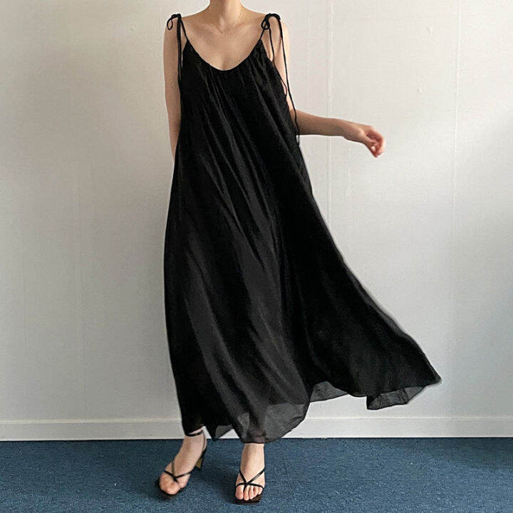 xitao-dress-casual-solid-color-loose-sleeveless-sling-dress