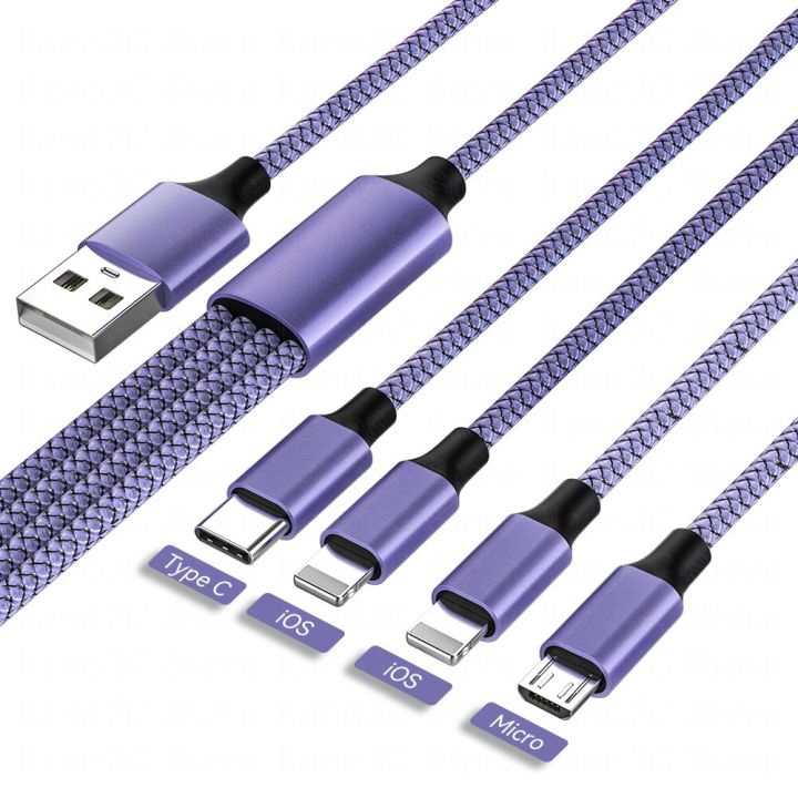 3a-4-in-1-usb-c-usb-ไมโคร-usb-การชาร์จสำหรับ13-12-11ข้อมูลหัวไลท์นิง