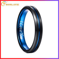 BONLAVIE Mens Tungsten Ring Wedding Band 4mm 6mm 8mm 10mm Engraved I Love You Blue/Black Centre Groove Comfort Fit Size 6-17