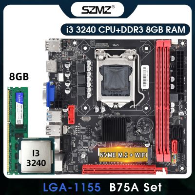 SZMZ LGA 1155 ITX Motherboard Kit with Core i3 3240 processor and 8GB DDR3 Memory B75 placa mae Set
