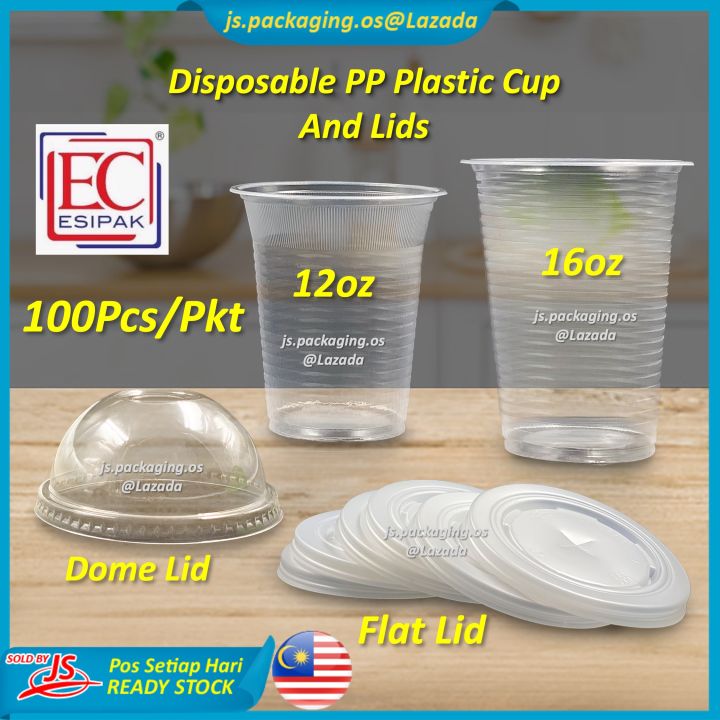 Ec A12oz16oz Pp Cup And Flatdome Lid 100pcspkt Disposable Pp Cup Plastic Cup Cawan 8497