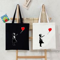 กระเป๋าขายสำหรับผู้หญิง2023กระเป๋าสะพายสำหรับผู้หญิง BANKSY La Fille Au Ballon Sac กระเป๋าช้อปปิ้ง Tas Jinjing Kanvas ผู้หญิงฮาราจูกุผู้หญิง Ulzzang กระเป๋าสะพายไหล่