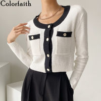 Colorfaith New 2021 Womens Autumn Winter Sweaters Elegant Lady Cardigans Thicken Fashionable Vintage Korean Short Tops SWC3577