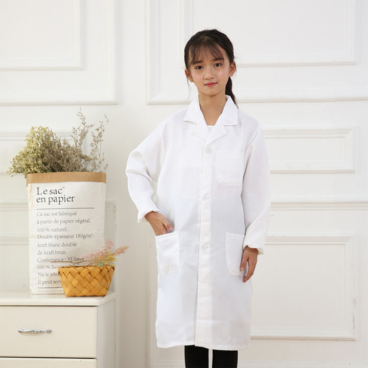 เสื้อกาวน์เสื้อโค้ทสำหรับทำแล็บนุ่มสำหรับการแสดงบนเวทีคอสเพลย์เสื้อกาวน์เป็นหมอสำหรับเด็ก