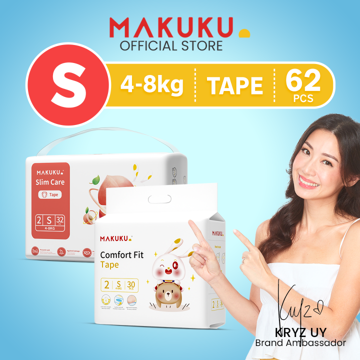 MAKUKU Anti-Rash Slim Care & Breathable Comfort Fit Diaper Tape Small ...