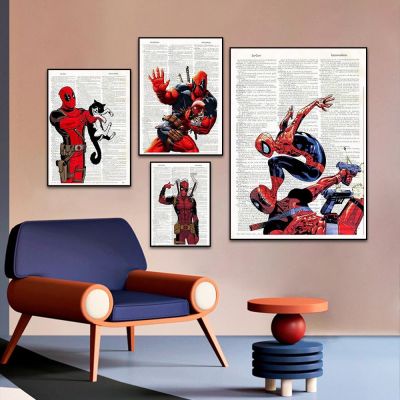❆✻ Marvel Superhero Deadpool Comic Art โปสเตอร์ Spider-man vs Deadpool ผนังตกแต่งภาพภาพวาดผ้าใบสำหรับห้องนั่งเล่นของขวัญ