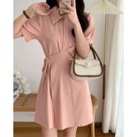 Usestudio Dress Bandage Pleated Casual Shirt Polo Collar Skirt Women S Summer 502S079