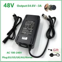 เอาต์พุตเครื่องชาร์จแบตเตอรี่ Li-Ion 48V 3A 54.6V สำหรับ48V จักรยานไฟฟ้าชุดแบตเตอรี่ลิเธียม3ข้อต่อหัวเข็มหมุดตัวเมีย GX16 XLR 3ซ็อกเก็ต