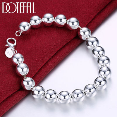DOTEFFIL 925 Sterling Silver 10mm Hollow Ball Beads Chain Bracelet For Woman Charm Wedding Engagement Fashion Party Jewelry