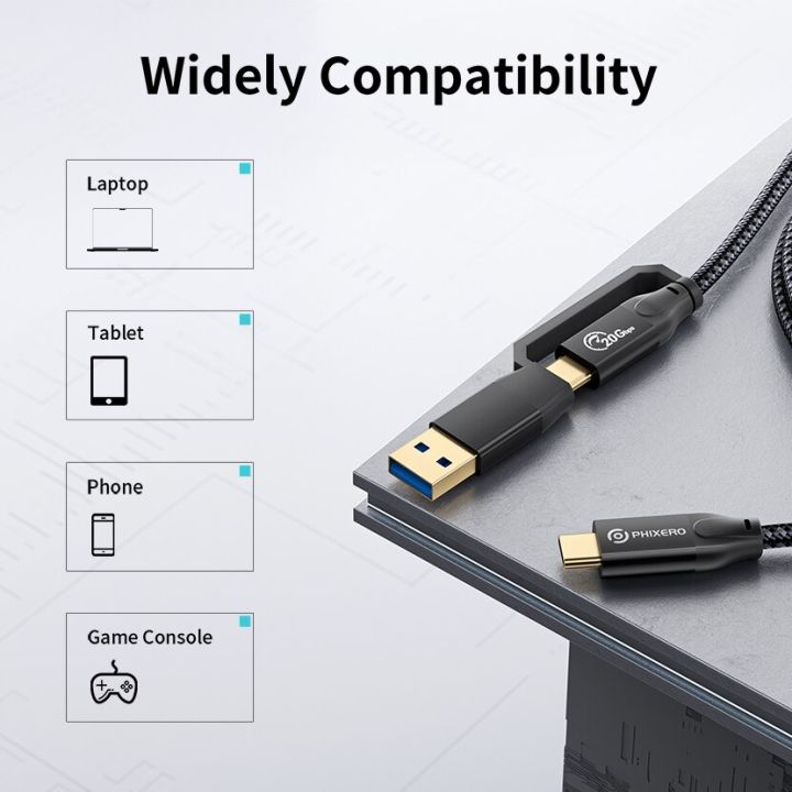 phixero-2-in-1สายชาร์จ-usb-เร็ว-c-usb-a-to-type-c-pd-100w-ความเร็วสูง-kabel-4k-60hz-สายถักเปียแยกชาย