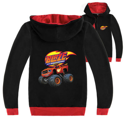 Blaze And The Monster Machines Jacket For Boys 15 Years Old Girls Spring And Autumn Black/grey Cotton + Polyester Hooded Zipper Sweater 3-16 Yrs Kid S Clothing Long Sleeve Boy S