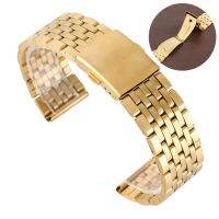 Gold 18/20/22 MM Metal Watch Bands Folding Clasp Stainless Steel Fashion Replacement Wristwatch Straps with 2 Spring Bars Straps