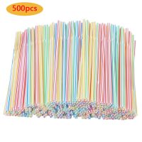 500pcs Plastic Drinking Straws 21cm Long Multi-Colored Striped Bedable Disposable Straws Kitchenware Party Rainbow Straw