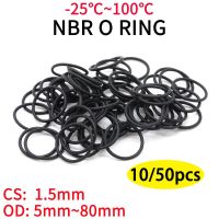 10pc NBR O Ring Seal Gasket Thickness CS 1.5mm OD 5 80mm Nitrile Butadiene Rubber Spacer Oil Resistance Washer Round Shape Black