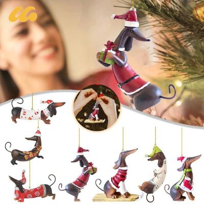 【CC】☃○⊙  Dachshund Dog Ornaments Xmas Pendants Hanging Pendant Household Decorations