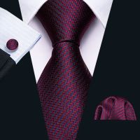 Red Silk Wedding Necktie Jacquard Woven Striped Ties For Men Tie Handkerchief cufflink set Barry.Wang Fashion Designer FA 5028