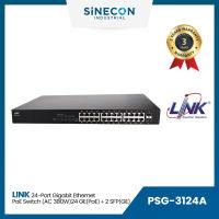 Link(ลิ้งค์) เน็ตเวิร์กสวิตช์ PSG-3124A 24-Port GIGABIT Ethernet PoE SWITCH (AC 380W); 24 GE (PoE) + 2 SFP (GE)