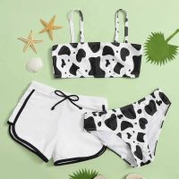 8-14years Swimwear Set 3 Pc Toddler Baby Girls Cow Print Split swimsuit Bikini Bathing Beach Romper Summer 2022 New