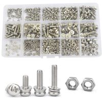 ▩﹊✖ 400pcs M2 M2.5 M3 M4 M5 Screws Phillips Pan Head Screws Bolt and Nut Flat Washers Machine Screws Set Stainless Steel Screws