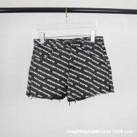 4VKP Alexander Wang 23 denim shorts womens high waist A letter printing loose wide leg burrs slimming same style hot pants summer sj