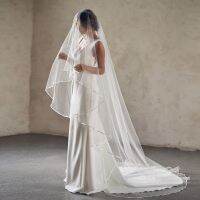 TOPQUEEN V97 Wedding Veil Ribbon Edge 2 Tier Bridal Veils Wedding Cathedral Length Cover Front and Back Soft Italian Tulle Veil Hair Accessories