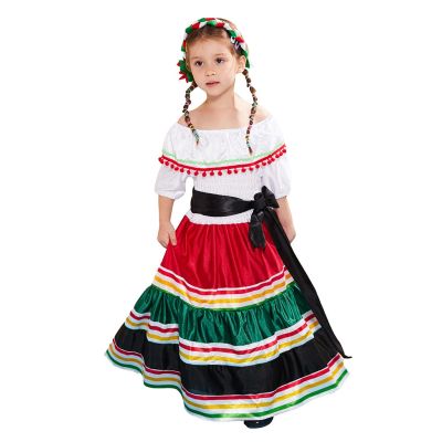 Girl Off Shoulder Mexican Senorita Costume Halloween Kids Girls National Cosplay Dresses Carnival Easter Purim Fancy Dress